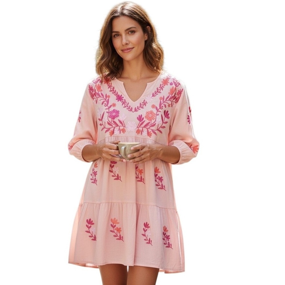 J. Marie Embroidered Floral Tired Women's size Medium Boho Coquette Summer Dress